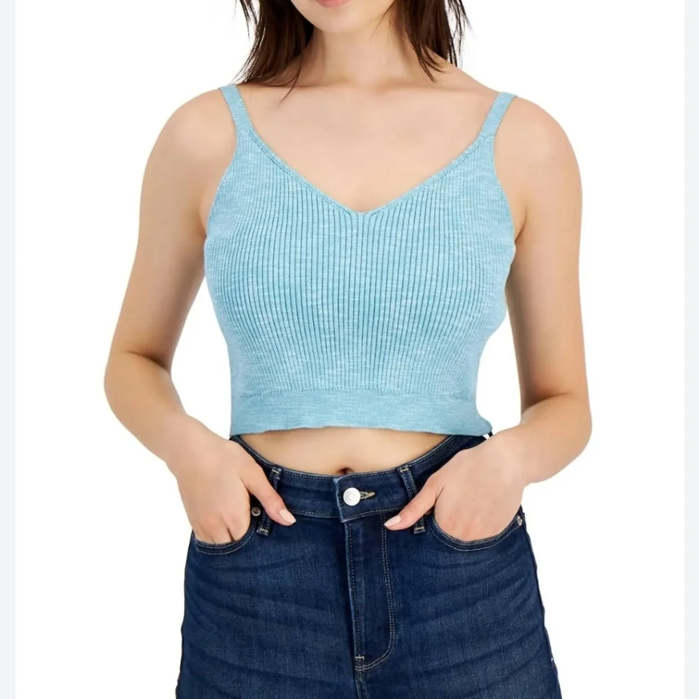 TOMMY JEANS Women's Large Blue Cropped Sweater Tank Top New with Tags - Picture 1 of 6